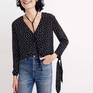 Madewell navy silk blouse with mini star print - size XXS